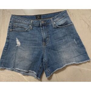 Just Black Denim Shorts Medium Wash Distressed Raw Hem Size 26 Made in USA